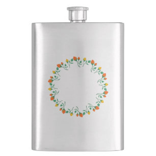 Flasque Cadre rond floral avec fleurs de rose jaune et rou