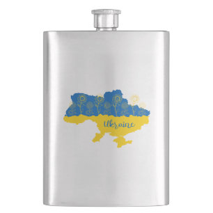Flasque Carte de l'Ukraine avec tournesol et drapeau ukrai