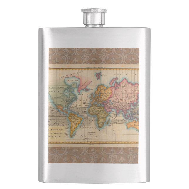 Flasque Carte du Monde 1780 Bonne Antique Planisphère  (devant)