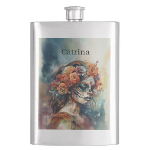 Flasque Catrina aquarelle Dia de los Muertos Crâne de Sucr