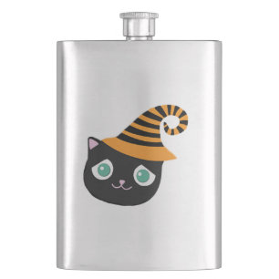 Flasque Chat noir aux yeux tristes et Casquette lunatique