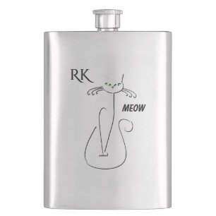 Flasque Chat noir mince Meow Meow Green Eyes Monogramme