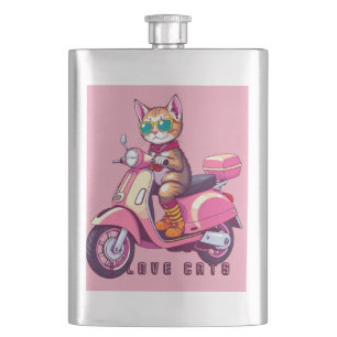 Flasque Chat rose mignon avec lunette et moto