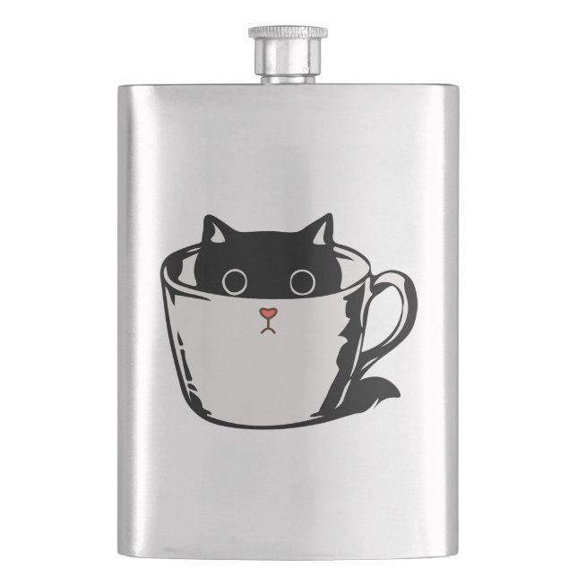 Flasque Chaton noir avec nez rouge caché dans une tasse (devant)