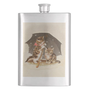 Flasque Chatons vintage sous parapluie art de chat antique