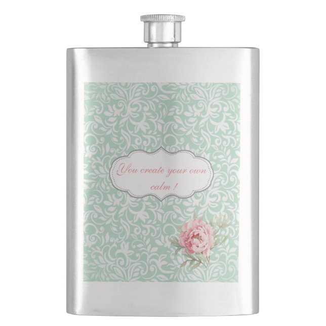 Flasque Chic Elegant Damask, Rose, Message Motivationnel (devant)