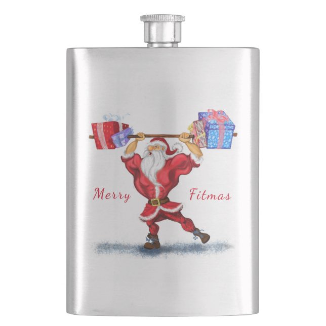 Flasque Christmas Flask Bodybuilder Santa with Gifts Fun (devant)
