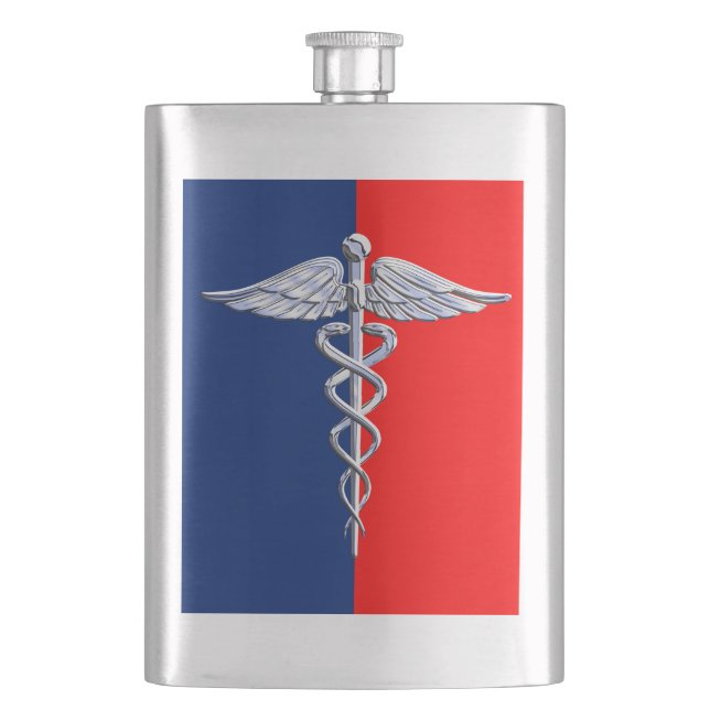 Flasque Chrome Style Caduceus Médicale Symbole Ligue (devant)