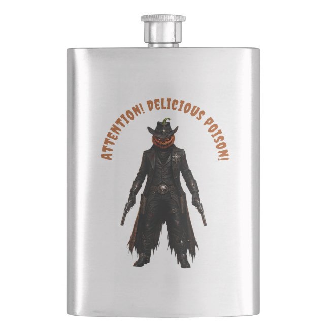 Flasque Citrouille sinistre Sheriff Cowboy Jack-o'-Lantern (devant)
