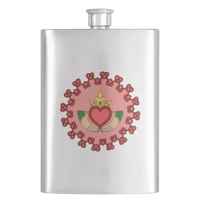 Flasque Claddagh et Knotwork rouge sur le rose (devant)