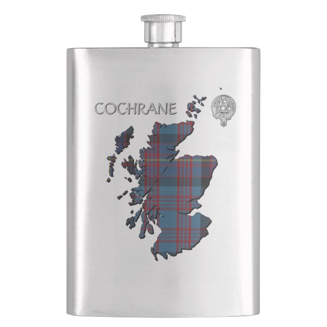 Flasque Clan Cochrane Crest & Azure Tartan Map (devant)