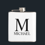 Flasque Classique Personnalisé avec Monogramme et<br><div class="desc">Cadeau Personnalisé avec Monogramme et Nom
présente un monogramme et un nom personnalisés en police serif noire classique sur fond blanc.

Parfait comme cadeau de vacances,  cadeau de fête des pères,  cadeaux de réunion de famille,  cadeau de remerciement pour les garçons d'honneur et cadeau pour toutes les occasions spéciales.</div>