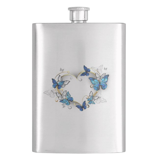 Flasque Coeur bijoux avec papillons Morpho (devant)