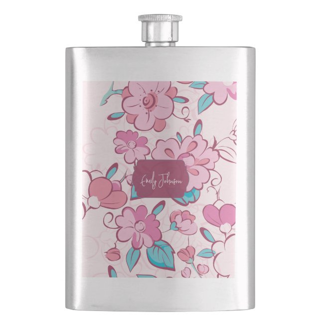 Flasque Conception florale élégante à fleurs roses avec no (devant)