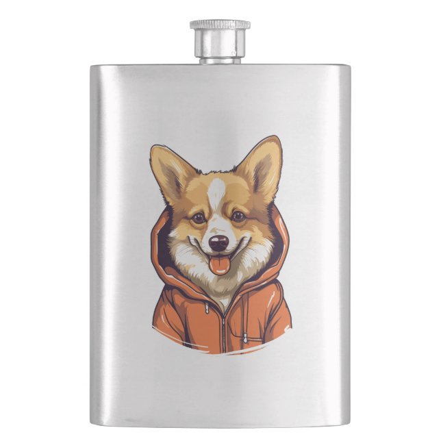 Flasque Corgi Drôle Portant un Sweat à Capuche (devant)