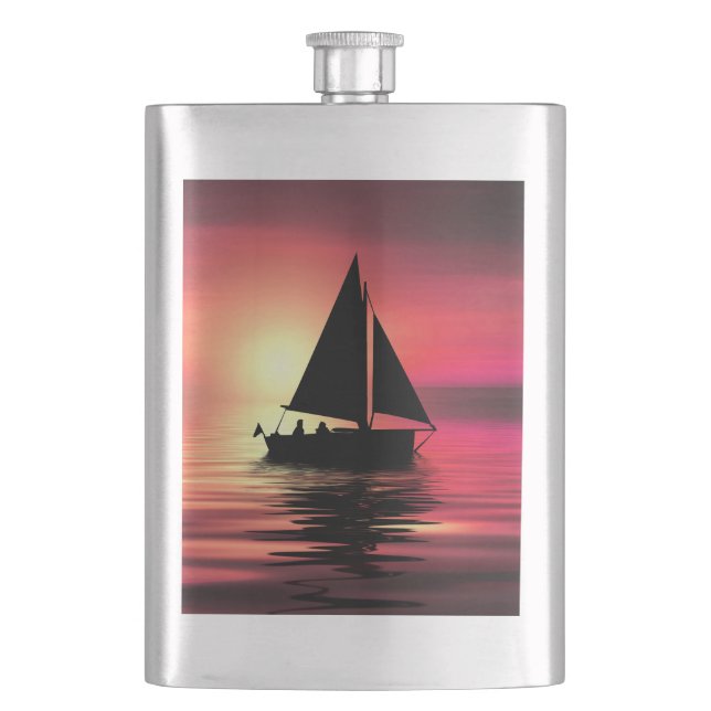 Flasque Coucher de soleil, Mer, Bateau à voile (devant)