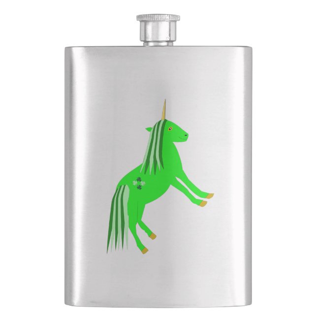 Flasque Cute Irish Green et Gold Unicorn (devant)
