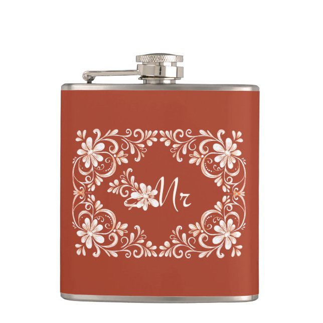 Flasque de mariage romantique rouge rouille shabby (Devant)