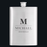 Flasque Design moderne Groomsmen Cadeaux Monogramme Best M<br><div class="desc">Cette fiole simple, élégante, monogrammée de marionnettiste présente les noms des groomsmen et initiale, écrite dans une typographie minimaliste noire et tendance. Ajoutez simplement les noms des groomsmen et leur initiale dans la section personnalisée pour créer votre propre flacon masculin groomsmen. Bien que présenté ici comme une fiole de marié,...</div>
