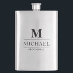 Flasque Design moderne Groomsmen Cadeaux Monogramme Best M<br><div class="desc">Cette fiole simple, élégante, monogrammée de marionnettiste présente les noms des groomsmen et initiale, écrite dans une typographie minimaliste noire et tendance. Ajoutez simplement les noms des groomsmen et leur initiale dans la section personnalisée pour créer votre propre flacon masculin groomsmen. Bien que présenté ici comme une fiole de marié,...</div>