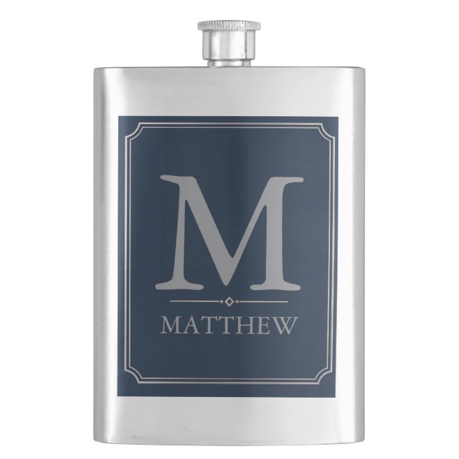 Flasque Design Monogramme Argent et Nuit (devant)