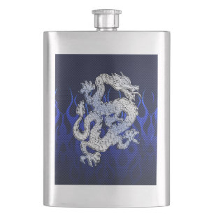 Flasque Dragon bleu en carbone de chrome emballant des