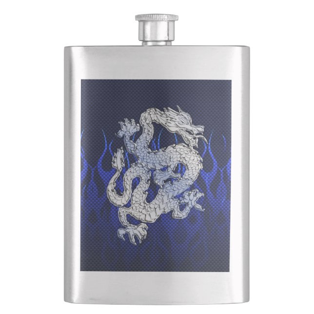 Flasque Dragon bleu en carbone de chrome emballant des (devant)