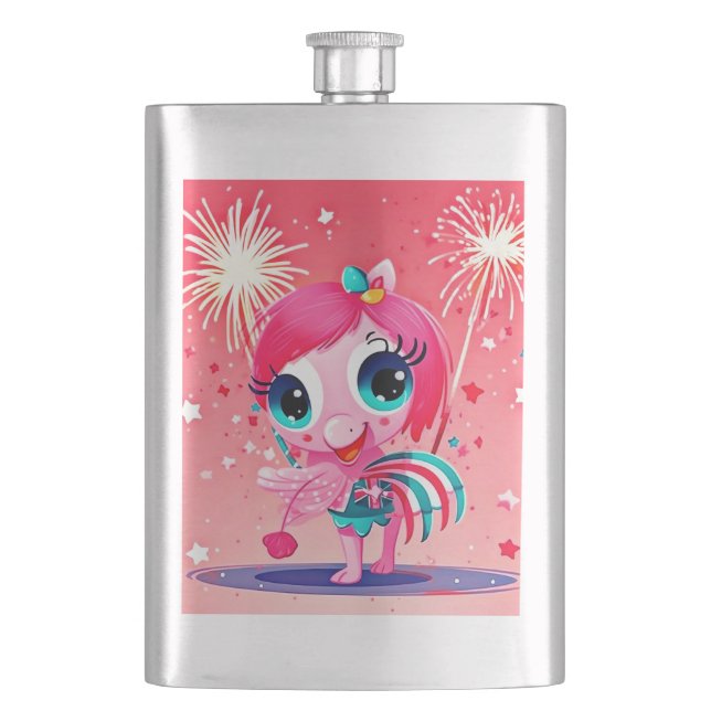 Flasque Drapeau américain avec Flamant rose Cartoon-69217 (devant)