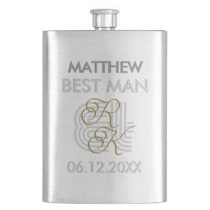 Flasque Élégant Luxe Moderne Monogramme Nom Gris & Or