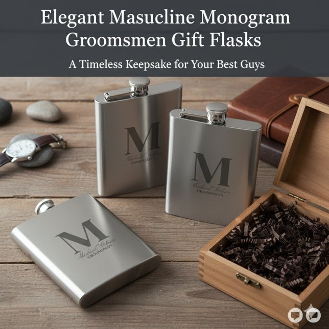 Flasque Elegant Monogram & Name Groomsmen Gift Flask (Elegant Masculine Monogram Groomsmen Gift Flask)