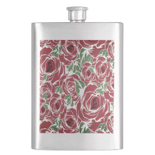 Flasque Elégant Motif Rose Vintage - Rouge & Vert Floral