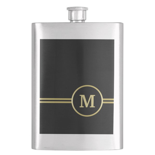 Flasque Élégant or Monogramme personnalisé sur noir (devant)