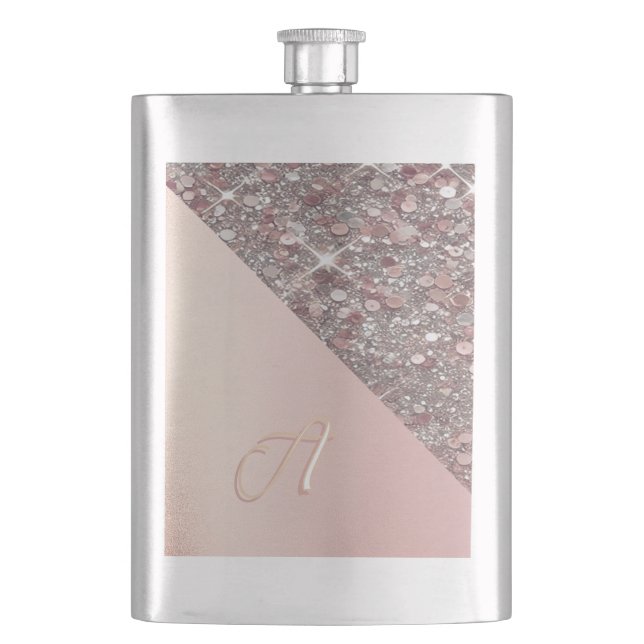 Flasque Élégant Rose Or Monogramme Classique (devant)