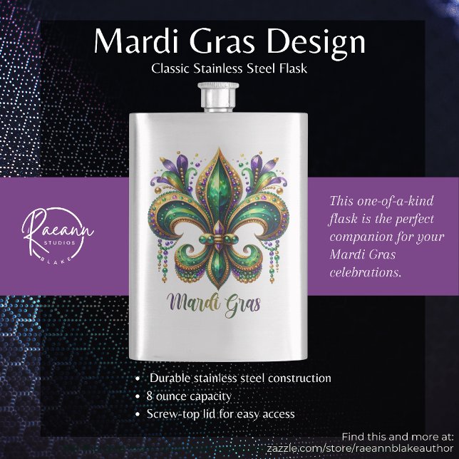 Flasque en acier inoxydable Mardi Gras Design Clas (Créateur téléchargé)