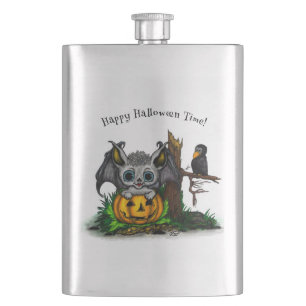 Flasque En attente d'Halloween, Bat mignonne et Corbeau