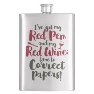 Flasque Enseignant Rouge Stylo Rouge Vin