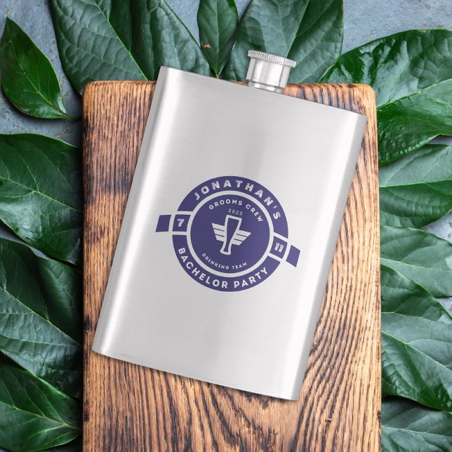 Flasque Enterrement de vie de garçon badge de bière bleu m (Créateur téléchargé)