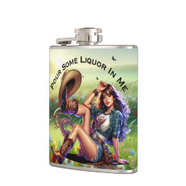 Flasque enveloppée de vinyle avec cowgirl de campa