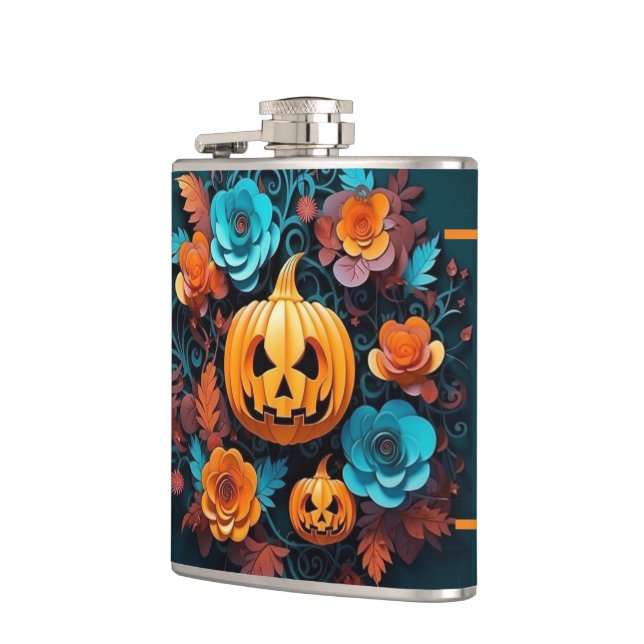 Flasque enveloppée de vinyle citrouille et fleurs (Gauche)
