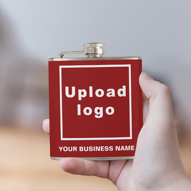 Flasque enveloppée de vinyle de la marque Red Busi (Your business name and logo on red vinyl wrapped flask.)