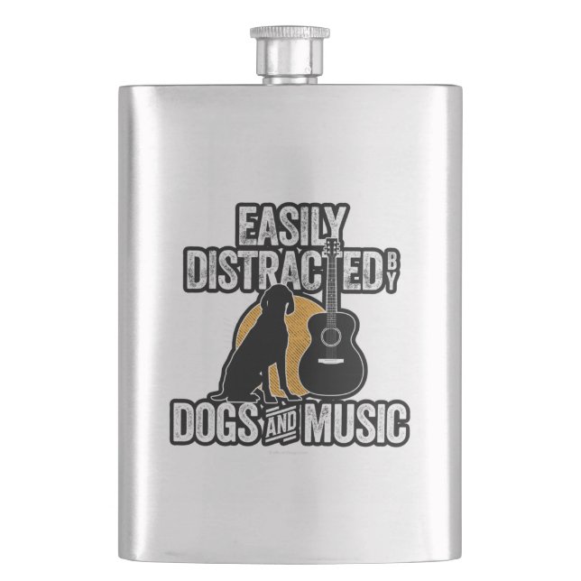 Flasque Facilement distrait par les chiens et la musique (devant)