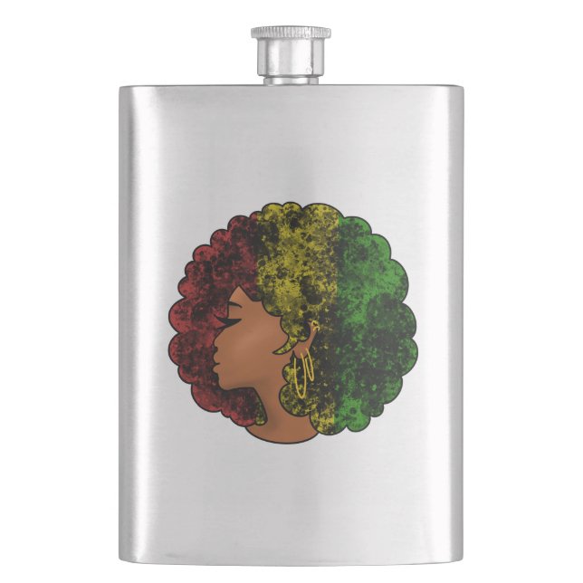 Flasque Femme noire rasta afro rouge jaune vert  (devant)