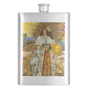 Flasque Femme Vintage Soleil Doré : Art Collage Zodiaque L