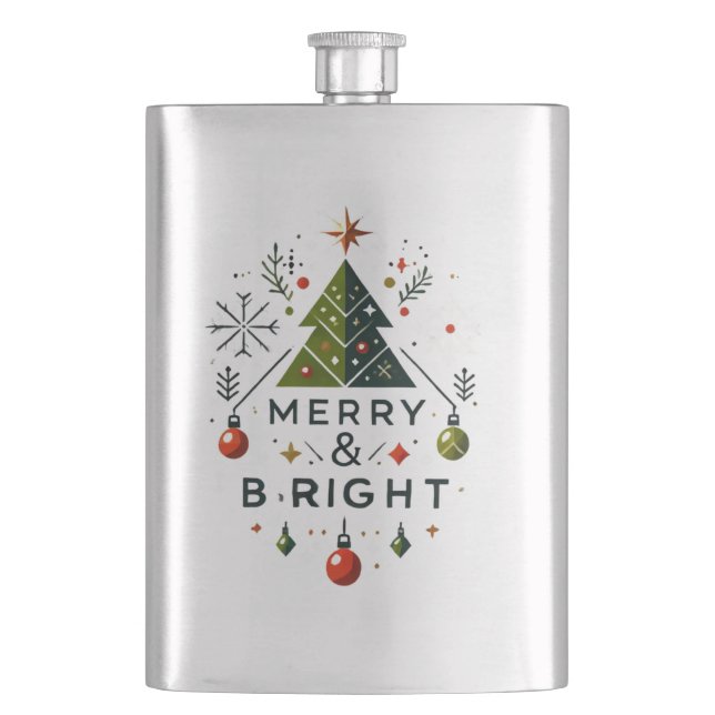 Flasque Festive Joyeux et brillant Design d'arbre de Noël (devant)
