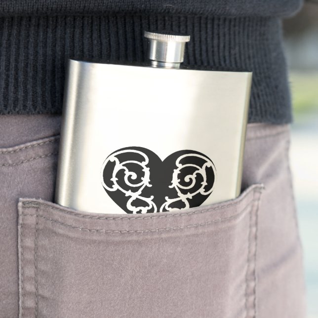 Flasque Filigree noir et blanc Filigree Heart Classic Flas (En situation)