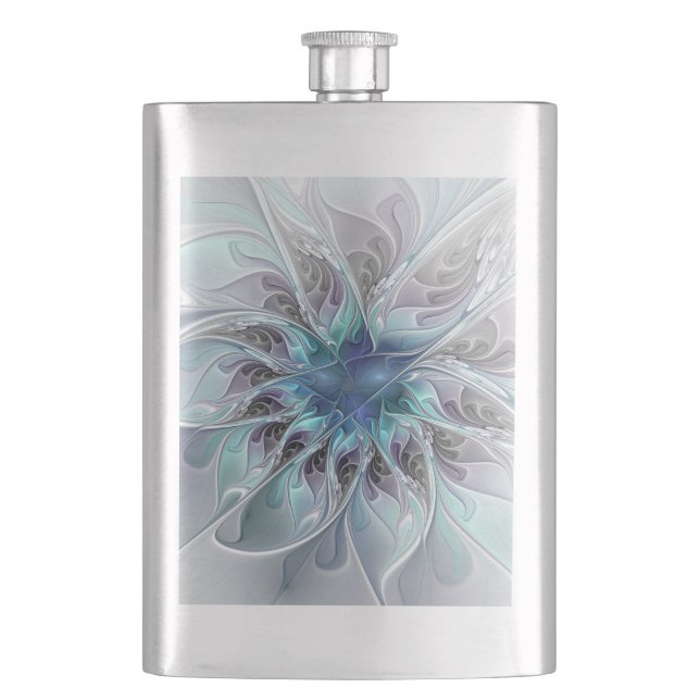 Flasque Fleur Abstraite Fractale Moderne Avec Bleu (devant)