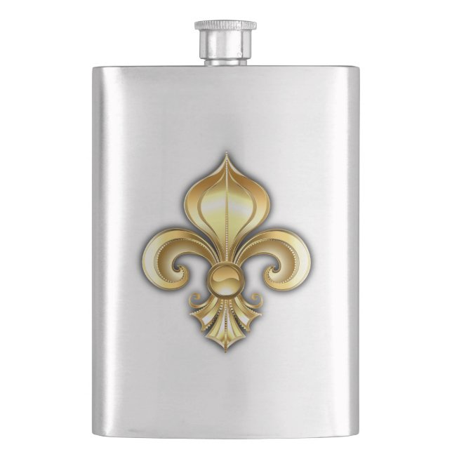 Flasque Fleur de lis dorée sur fond bleu (devant)