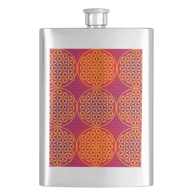 Flasque Fleur de vie - motif de timbre - rose orange (devant)