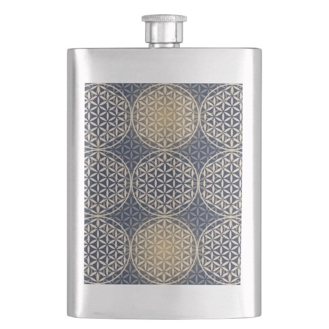 Flasque Fleur de vie - motif de timbre - sable bleu (devant)