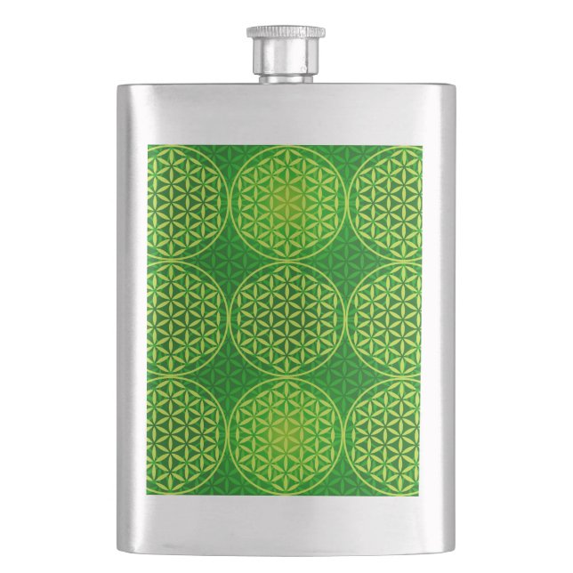 Flasque Fleur de vie - motif de timbre - vert (devant)